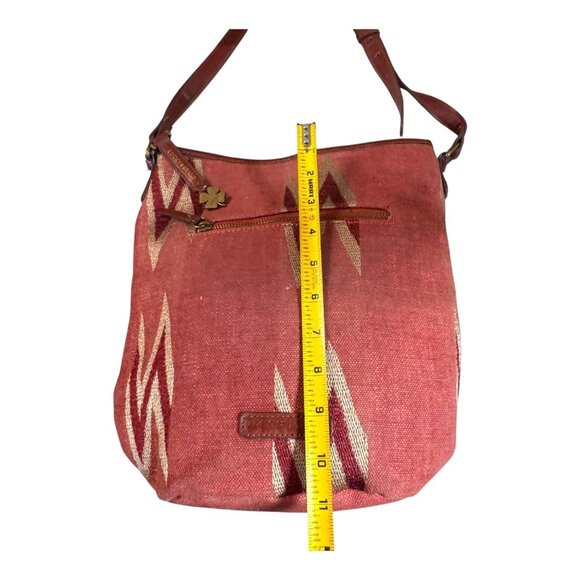 Lucky Brand Aztec Canvas Crossbody Bag Red & Gold Southwest Purse Pocketbook - Picture 5 of 14